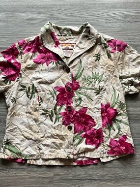 Caribbean Joe Cream Shirt with Pink Floral Print